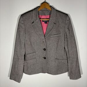 VINEYARD VINES Blazer Women's Size 8 Brown Herringbone Cotton 3 Button Lined
